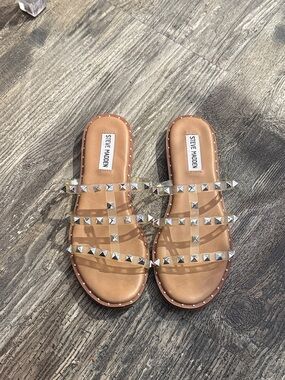 Steve Madden Clear Studded Triple-Strap Slide Sandals